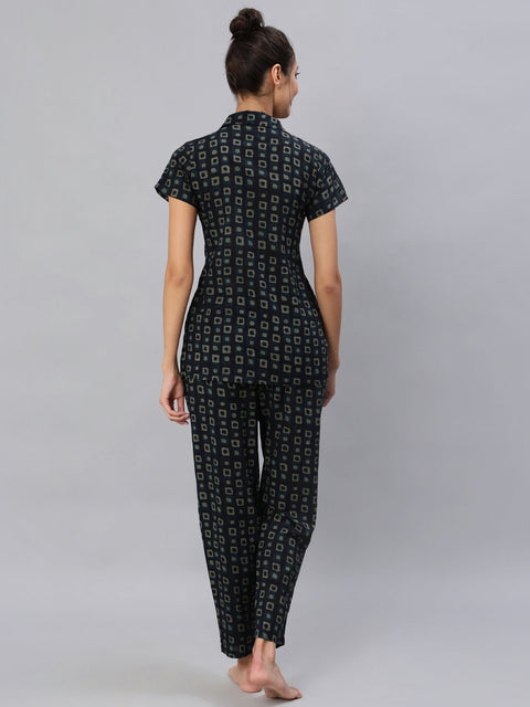 Women Dark Green Printed Night Suit Set