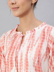 Women Peach Tie-dye Printed Night Suit Set