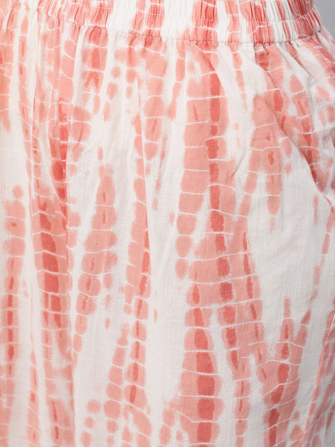 Women Peach Tie-dye Printed Night Suit Set