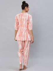 Women Peach Tie-dye Printed Night Suit Set