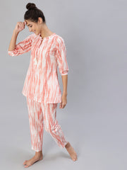 Women Peach Tie-dye Printed Night Suit Set
