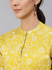 Women Green & Gold Printed Top With Three Quarter Flared Sleeves