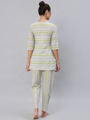 Women Green & Grey Striped Night Suit Set