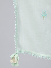 Women Pastel Green  Embroidered Flared Kurta With Jacket,Plazo & Dupatta