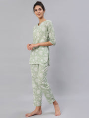 Women Green Floral Printed Night Suit Set