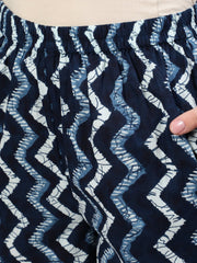 Women Navy Blue Zig-Zac Wrap Round Night Suit