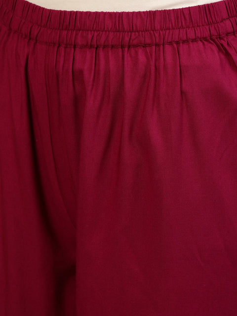 Women Wine Sequinned Embroidered Straight Kurta With Plazo & Dupatta