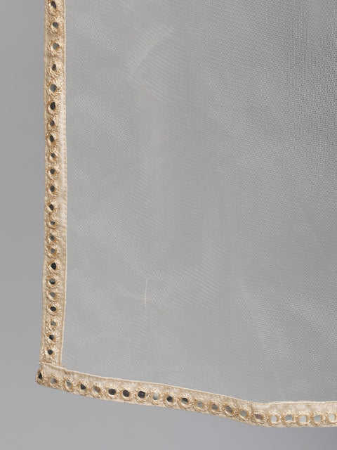 Women Cream Embroidered Straight Kurta With Plazo & Dupatta