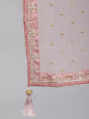 Women Pink Embroidered Maxi Dress WIth Sequuined Dupatta