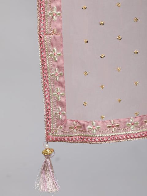 Women Pink Embroidered Maxi Dress WIth Sequuined Dupatta