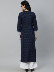 Women Black Printed Straight Kurta With Three Quarter Sleeves
