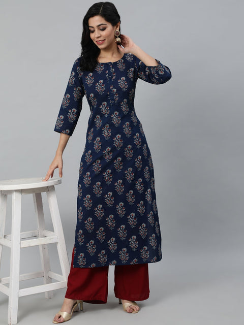 Women Blue Ethnic Motifs Printed Kurta
