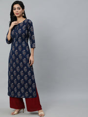 Women Blue Ethnic Motifs Printed Kurta