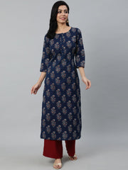 Women Blue Ethnic Motifs Printed Kurta