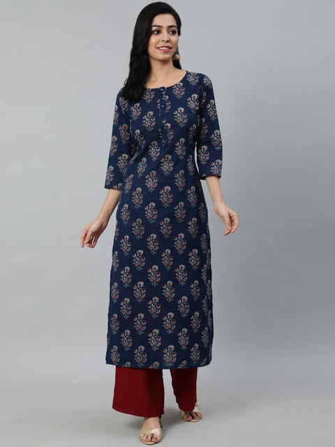 Women Blue Ethnic Motifs Printed Kurta