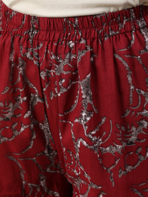 Women Maroon Striped Pure Cotton Kurta with Palazzos & Dupatta