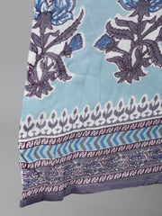 Women Blue Printed Straight Kurta With Plazo & Dupatta