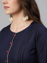 Women Navy Blue Solid Gathered Kurta With Palazzo And Sequance  Dupatta