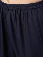 Women Navy Blue Solid Gathered Kurta With Palazzo And Sequance  Dupatta
