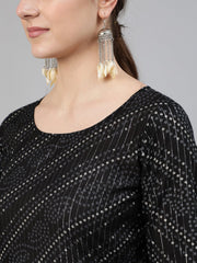 Women Black Bandhani Printed Kurta With Round Neck