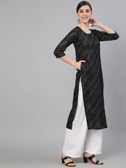 Women Black Bandhani Printed Kurta With Round Neck