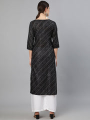 Women Black Bandhani Printed Kurta With Round Neck
