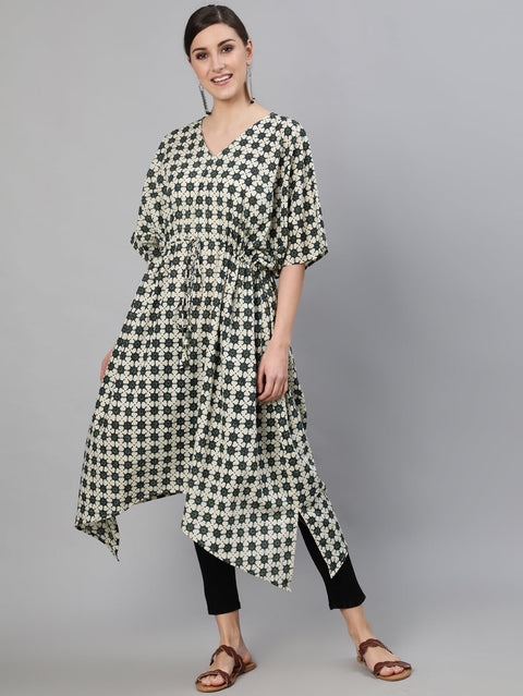 Women Cream Printed V Neck Kaftan