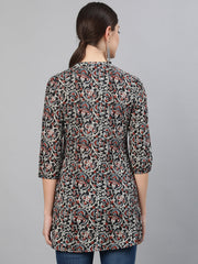 Women Black Printed Tunic With Three Quarter Sleeves