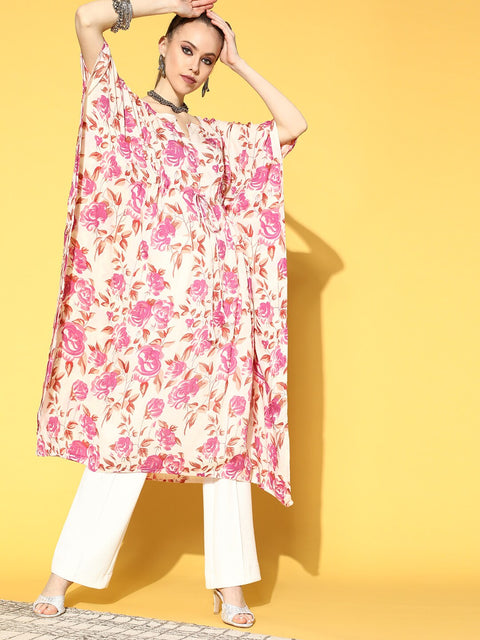 Women off-White Printed Kaftan Kurta