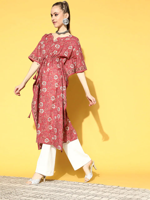 Women Pink Printed Kaftan Kurta