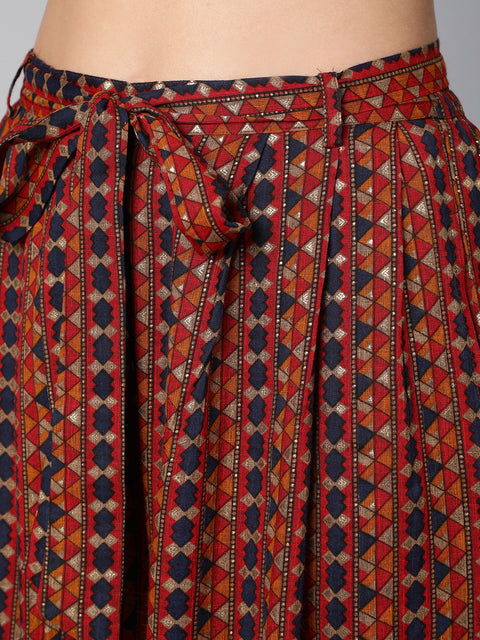 Women Multi Colored Wide Legged Palazo With Side Pockets