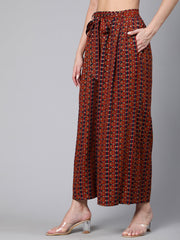 Women Multi Colored Wide Legged Palazo With Side Pockets