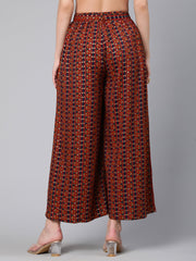 Women Multi Colored Wide Legged Palazo With Side Pockets