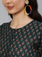 Women Green Printed Jumpsuit With Side pockets