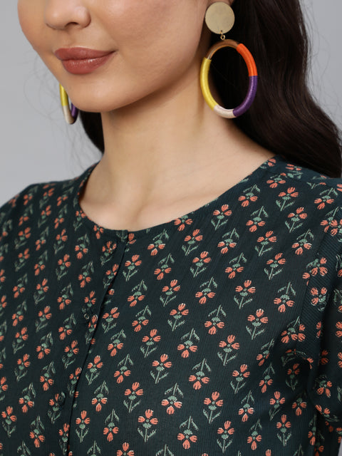 Women Green Printed Jumpsuit With Side pockets