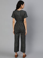 Women Green Printed Jumpsuit With Side pockets