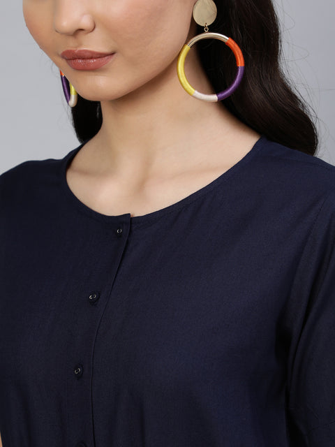 Women Navy Blue Jumpsuit With Side Pockets