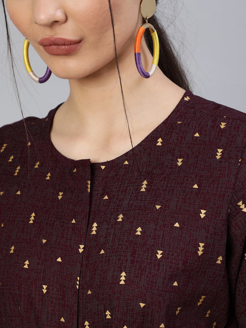 Women Burgundy Printed Jumpsuit With Side Pockets