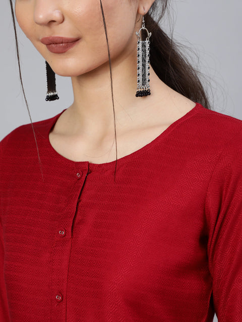Women Maroon Solid Straight Kurta