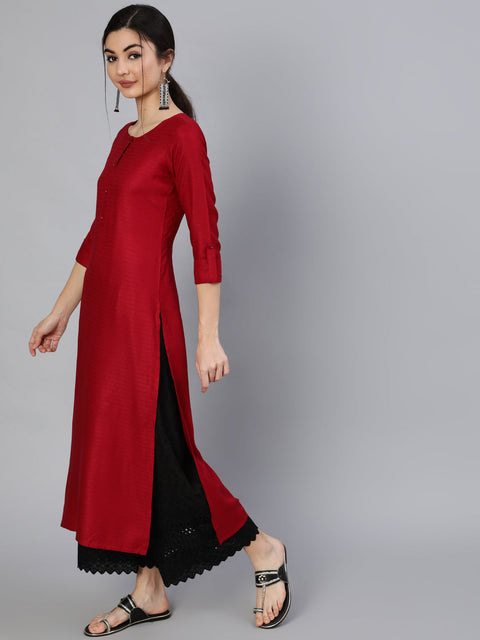 Women Maroon Solid Straight Kurta