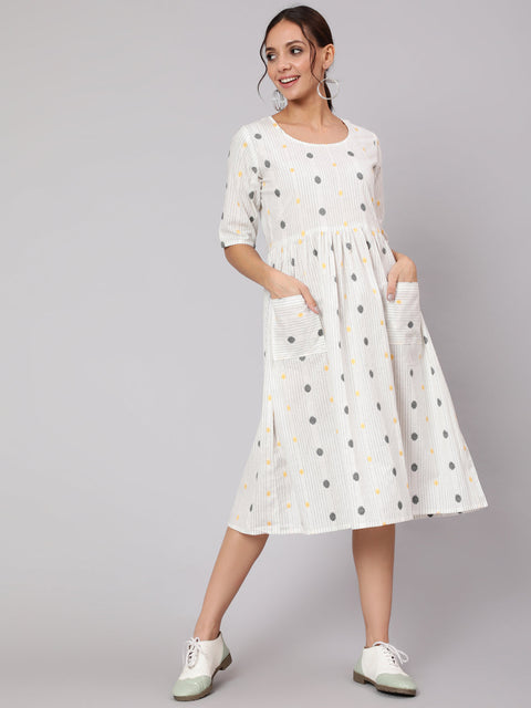 Women White Geometric Printed A- Line Dress