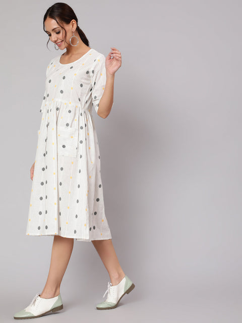 Women White Geometric Printed A- Line Dress