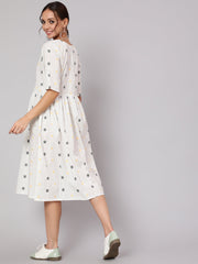 Women White Geometric Printed A- Line Dress