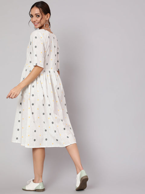 Women White Geometric Printed A- Line Dress