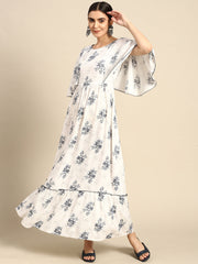 Women Off White Floral Printed Dress With Pockets
