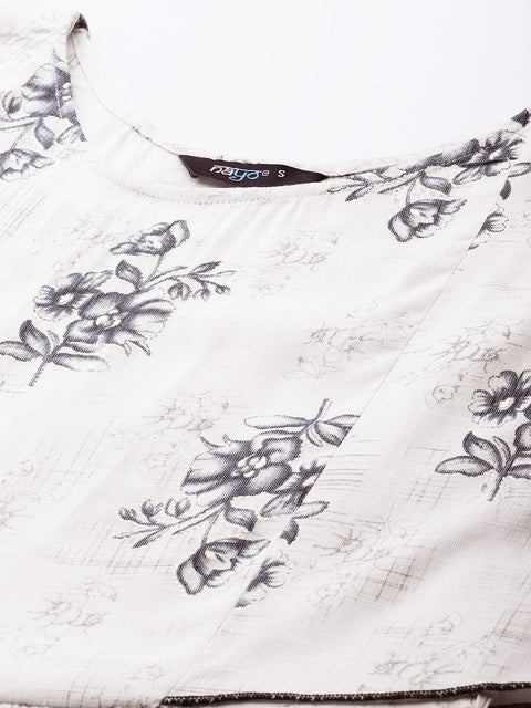 Women Off White Floral Printed Dress With Pockets