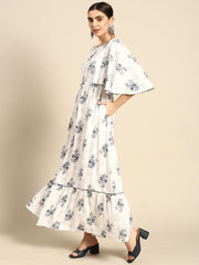 Women Off White Floral Printed Dress With Pockets