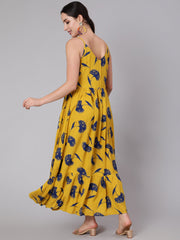 Women Yellow Floral Printed Sleeveless Dress