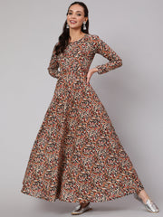 Women Multi Ethnic Printed Dress With Three Quarter Sleeves