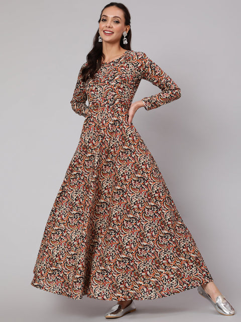 Women Multi Ethnic Printed Dress With Three Quarter Sleeves